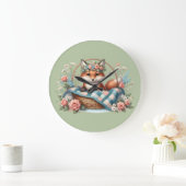 Blumenfox im Korb mit Quilt und Blume Große Wanduhr (Zuhause)