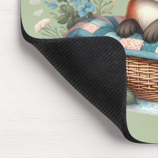 Blumenfox im Korb mit Quilt und Blume Mousepad (Ecke)