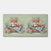 Blumenfox im Korb mit Quilt und Blume Schreibtischunterlage (Vorderseite)