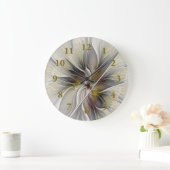 BlumenFraktal, Fantasie-Blume mit Erdfarben Große Wanduhr (Zuhause)