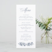 Blumenfranzösisch-Rose Dusty Blue Wedding Menu Menükarte (Stehend Vorderseite)