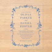 Blumenfranzösisch Viktorianisch Royal Blue Wedding Acryleinladungen (Vorderseite)