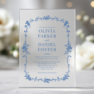 Blumenfranzösisch Viktorianisch Royal Blue Wedding Acryleinladungen