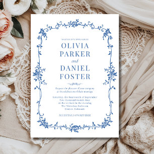 Blumenfranzösisch Viktorianisch Royal Blue Wedding Einladung