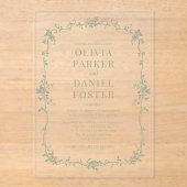 Blumenfranzösisch Viktorianisch Sage Green Wedding Acryleinladungen (Vorderseite)