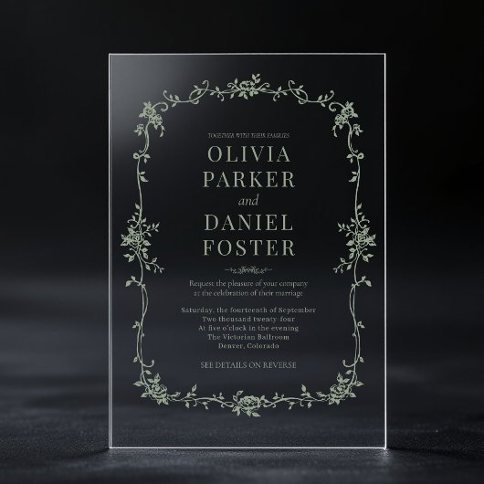 Blumenfranzösisch Viktorianisch Sage Green Wedding Acryleinladungen