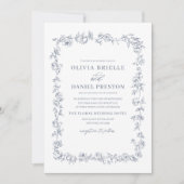 Blumenfranzösisch Vintag QR Code Dusty Blue Weddin Einladung (Vorderseite)