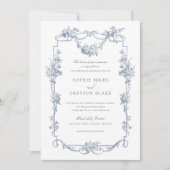 Blumenfranzosische Rose Vintage RahmenWedding Einladung (Vorderseite)