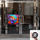 Blumenfrass Hippo Bunte Imitate gestanztes Glas Fensteraufkleber (Büro Tür)