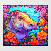 Blumenfrass Hippo Bunte Imitate gestanztes Glas Fensteraufkleber (Blatt)