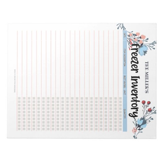 Blumenfreezer Inventory Blue Notizblock (Vorderseite)