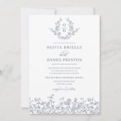 BlumenFrench Monogram Foto Dusty Blue Wedding Einladung (Vorderseite)