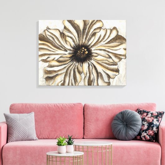 Blumenfresco auf Tan Hintergrund Leinwanddruck (Insitu (Wohnzimmer))
