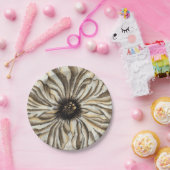 Blumenfresco auf Tan Hintergrund Pappteller (Party)