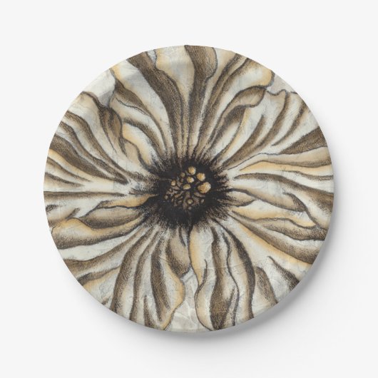 Blumenfresco auf Tan Hintergrund Pappteller (Vorderseite)