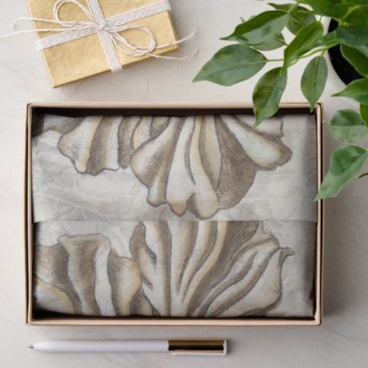 Blumenfresco auf Tan Hintergrund Seidenpapier (Geschenk)