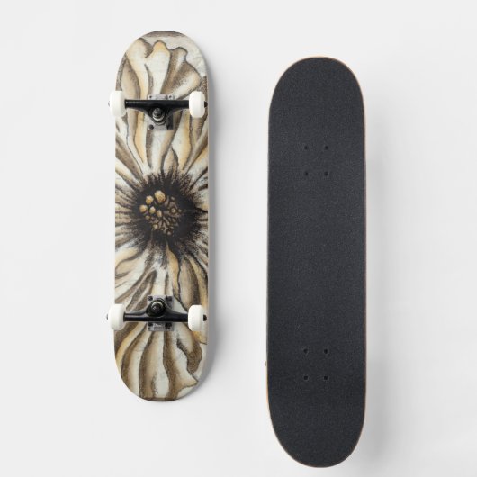 Blumenfresco auf Tan Hintergrund Skateboard (Vorderseite)