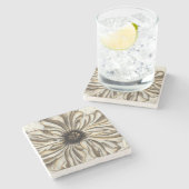 Blumenfresco auf Tan Hintergrund Steinuntersetzer (Seitenansicht)