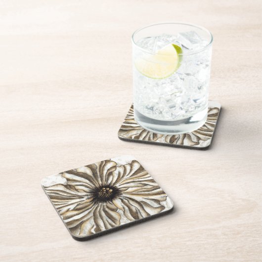 Blumenfresco auf Tan Hintergrund Untersetzer (Rechte Seite)