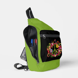 Blumenfriedenszeichen auf schwarz crossbody bag