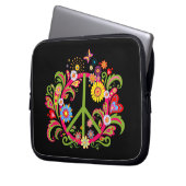 Blumenfriedenszeichen auf schwarz laptopschutzhülle (Vorderseite Links)