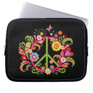 Blumenfriedenszeichen auf schwarz laptopschutzhülle