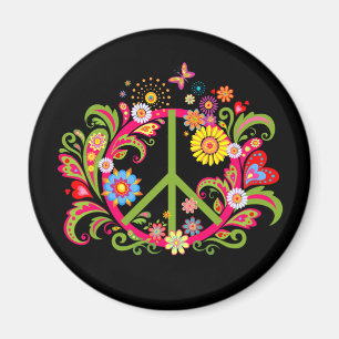 Blumenfriedenszeichen auf schwarz magnet