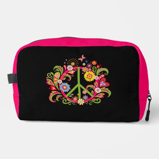 Blumenfriedenszeichen auf schwarz waschbeutel (Vorderseite)