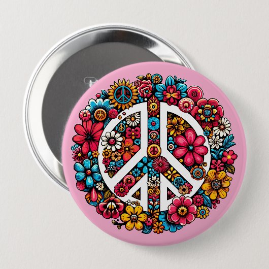 Blumenfriedzeichen Symbol für Farbbilderkunst Button (Vorne & Hinten)