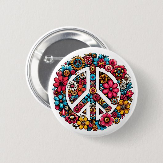 Blumenfriedzeichen Symbol für Farbbilderkunst Button (Vorne & Hinten)