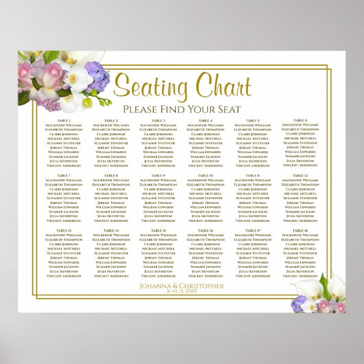 Blumenfrühling 18 Tabelle Hochzeitssitzdiagramm Poster (Vorne)