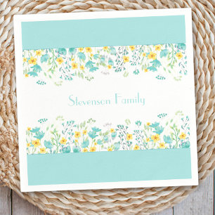 Blumenfrühling Blau Gelbe Wildblumen Familienname Serviette