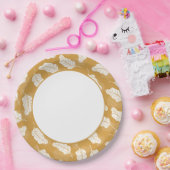 Blumenfrühling | Goldene und weiße Blätter Pappteller (Party)