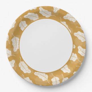 Blumenfrühling | Goldene und weiße Blätter Pappteller