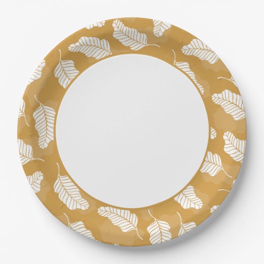 Blumenfrühling | Goldene und weiße Blätter Pappteller (Vorderseite)