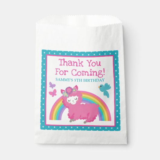 Blumenfrühling Rosa Lama und Regenbogen Geburtstag Geschenktütchen (Vorderseite)