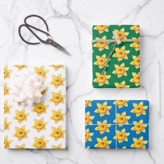 Blumenfrühling Wasserfarbe Gelbe Daffodin Geschenkpapier Set (Vorderseite)