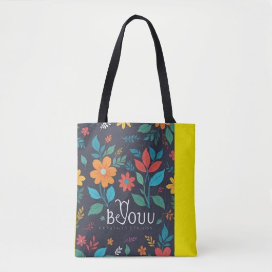 Blumenfrühlingsblüte | Green Black Mit Monogramm Tasche (Vorderseite)