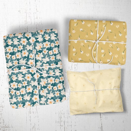 Blumenfrühlingsduft | Aquamarin und gelb Geschenkpapier Set