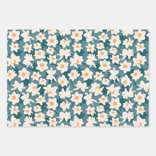 Blumenfrühlingsduft | Aquamarin und gelb Geschenkpapier Set (Vorderseite)