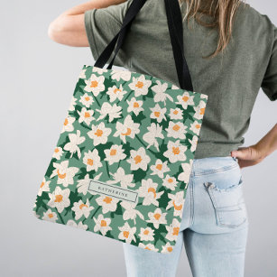 Blumenfrühlingsduft   Mit Monogramm grün Tasche