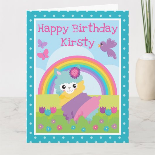 Blumenfrühlingstrauß Llama & Rainbow Birthday Karte (Vorderseite)