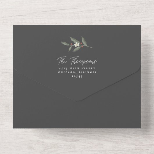 Blumengarland Arted Foto Black Christmas Card All In One Einladung (Rückseite)