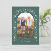 Blumengarland Arted Foto Grüne Weihnachtskarte Feiertagskarte (Stehend Vorderseite)