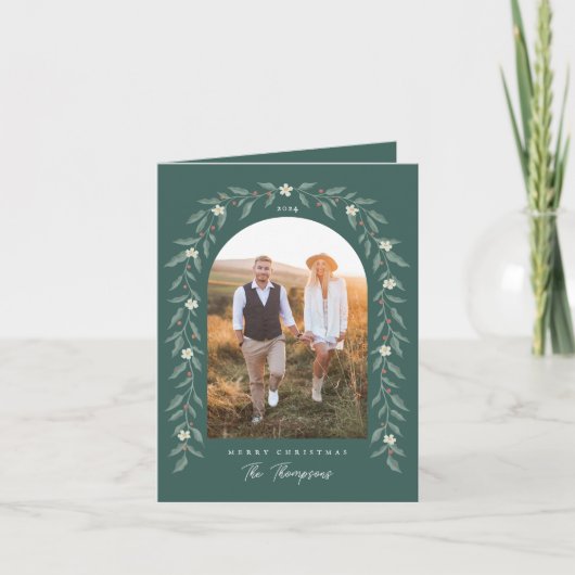 Blumengarland Arted Foto Grüne Weihnachtskarte Feiertagskarte (Vorderseite)