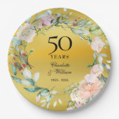 Blumengarland Gold Foil 50. Hochzeitstag Pappteller (Vorderseite)