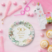 Blumengarland Rose 90. Geburtstag Pappteller (Party)