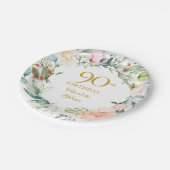 Blumengarland Rose 90. Geburtstag Pappteller (Schrägansicht)