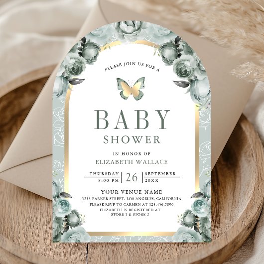 Blumengarnitur Butterfly Babydusche Einladung