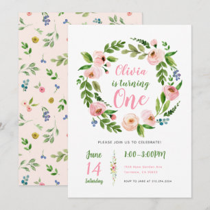 Blumengarten 1. Geburtstag Einladung   Peony Girl